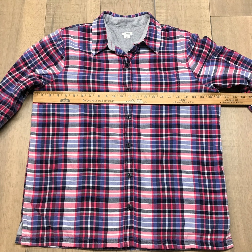 L.L. Bean Shirt Shacket Womens Size L Pink Plaid Button Up Fleece Lined Spring - Picture 8 of 10